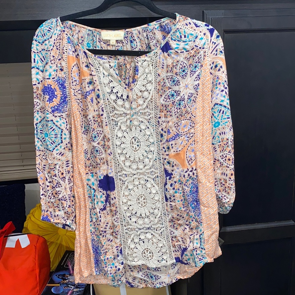 Lucy & Laurel Abstract Bohemian 3/4 Sleeve Blouse - image 1